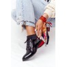 Natūralios odos juodi itin aukštos kokybės klasikiniai batai - 04744-16/00-5 CZARNY Z CZERWONYM