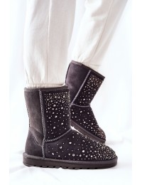 Šilti natūralios odos zomšiniai žieminiai batai Grey Mariella - W8009 GREY