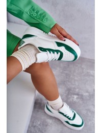 Sportinio dizaino balti bateliai su žalios spalvos apdaila - F1022 WHT/GREEN