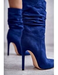 Mėlyni zomšiniai aukštakulniai auliniai batai - C-252 BLUE