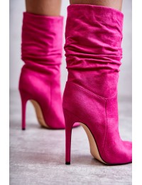 Rožiniai zomšiniai aukštakulniai auliniai batai - C-252 FUCHSIA