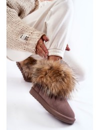 Natūralios verstos odos šilti batai su natūraliu puriu kailiuku - W5820 KHAKI