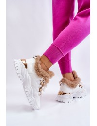 Balti sportinio stiliaus batai su kailiuku\n - HF258-9 WHITE