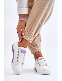 Balti odiniai sneakers bateliai moterims - LA222 PURPLE