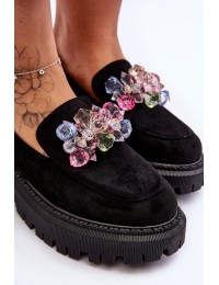 Juodi stilingi batai su dekoratyviais kristalais - JH283P BLACK