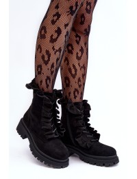 Moteriški juodi zomšiniai batai su raukinukais - NS336P BLACK