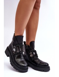 Juodi moteriški auliniai batai su dekoratyviu papuošimu - MR870-46 BLACK