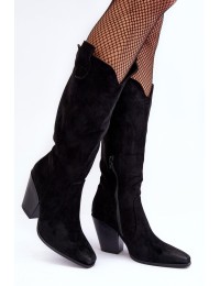 Suede Cowboy Boots On Heel Black Tortana - D7896 BLACK