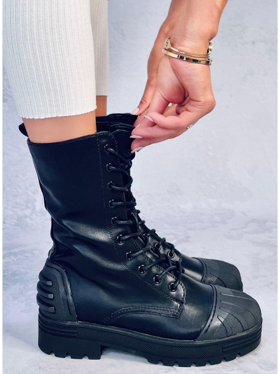 Moteriški juodi militaristinio stiliaus aulinukai, su gumuotu priekiu BLAZE BLACK - KB RB133