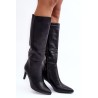 Leather Knee-High Boots with Heel Black Serpens - QT56P BLACK