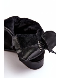 Moteriški zomšiniai auliniai batai žemu kulnu  - 21BT35-4257 BLACK