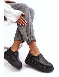 Natūralios odos juodi moteriški batai ant platformos - 10151 V.CZARNY+NAPLAK