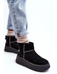 Natūralios odos šilti juodi žieminiai batai - 06257-01/00-4 CZARNY