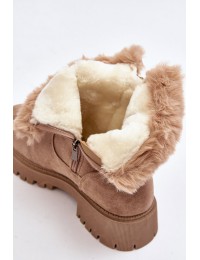 Rudi moteriški žieminiai batai su kailiuku - 23BT26-6522 BEIGE
