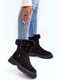 Juodi moteriški žieminiai batai su kailiuku - 23BT26-6522 BLACK