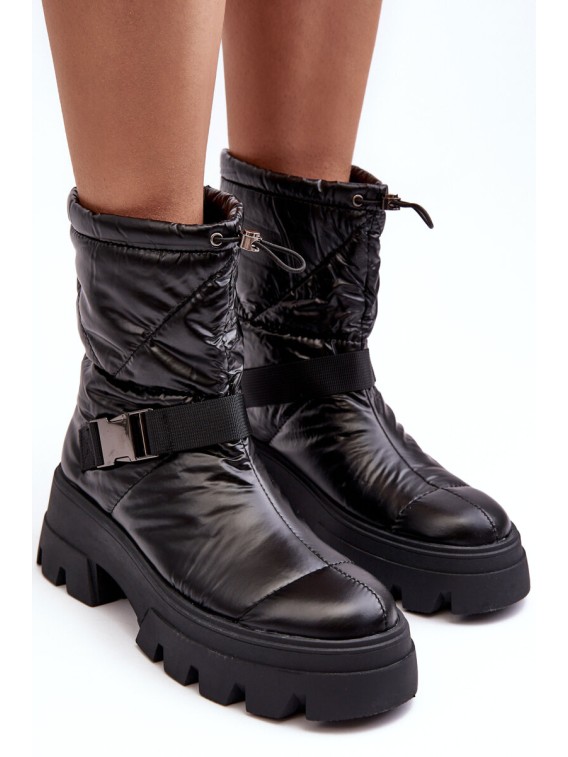 Šilti moteriški juodi batai storu padu - JH21-22 BLACK