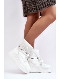 Moteriški žieminiai batai su dekoratyviniais raišteliais - NB600 WHITE