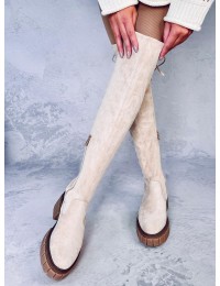 Smėlio spalvos zomšiniai ilgaauliai batai virš kelių ALYSSA BEIGE - KB UK105P