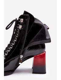 Lakuoti moteriški suvarstomi batai ant kulno  - MR870-06 BLACK