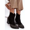 Juodi moteriški papuošti kaubojiški batai ant kulno - LQ-93 BLACK