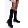Moteriški juodi zomšiniai ilgaauliai batai iki kelių - D8130 BLACK