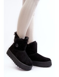 Moteriški platforminiai žieminiai batai su dirbtiniu kailiuku - 85-925 BLACK