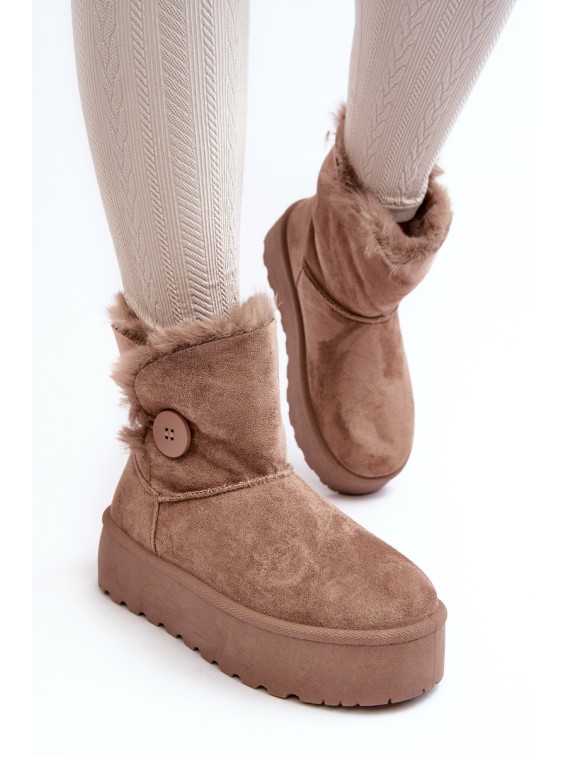 Moteriški platforminiai žieminiai batai su dirbtiniu kailiuku - 85-925 KHAKI