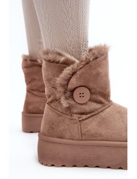 Moteriški platforminiai žieminiai batai su dirbtiniu kailiuku - 85-925 KHAKI