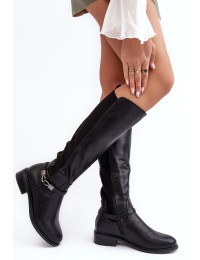 Klasikinio stiliaus moteriški juodi ilgaauliai batai - HY07-329 BLACK