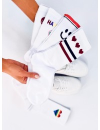 Ilgos žaismingos moteriškos baltos kojinės, 5 porų rinkinys KISS SET - KB SK-BL21020