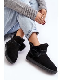 Juodi moteriški zomšiniai sniego batai su kailiuku - W8006 BLACK