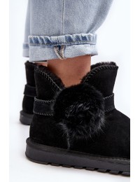 Juodi moteriški zomšiniai sniego batai su kailiuku - W8006 BLACK