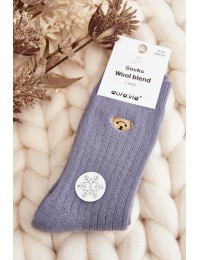 Šiltos kojinės su alpakų vilna ir išsiuvinėtu meškučiu - SK.29100/NBX181