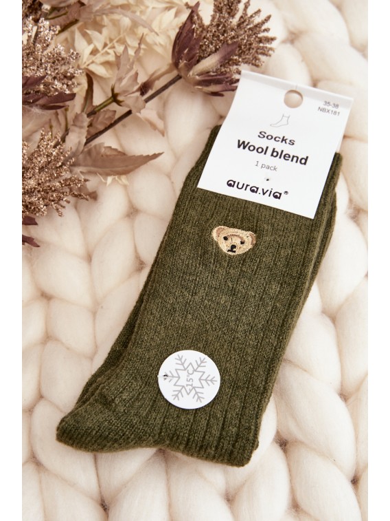 Šiltos kojinės su alpakų vilna ir išsiuvinėtu meškučiu - SK.29101/NBX181