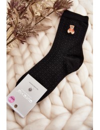 Moteriškos kojinės su mielu išsiuvinėtu meškiuku - SK.29123/NZX690
