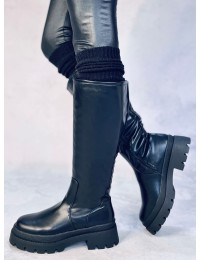Stilingi juodi odiniai ilgaauliai storu padu DILLARD BLACK - KB 888-66A