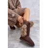 Tamsiai rudi aukštos kokybės natūralios verstos odos batai su kailiuku - W19112 BROWN