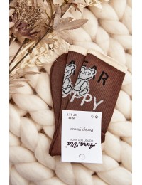 Moteriškos medvilninės kojinės su užrašu ir meškiuku - SK.29392/NP627