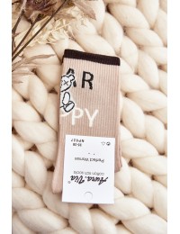 Moteriškos medvilninės kojinės su užrašu ir meškiuku - SK.29393/NP627