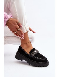 Juodi moteriški klasikiniai batai su puošmena - H8-318 BLACK