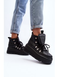 Originalaus dizaino juodi odiniai platforminiai batai - 3416 CZARNY LICO