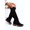 Aukštos kokybės natūralios zomšinės odos juodi ilgaauliai batai - 3407 CZARNY WELUR