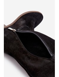 Aukštos kokybės natūralios zomšinės odos juodi ilgaauliai batai - 3407 CZARNY WELUR