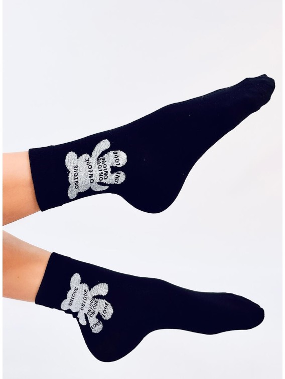Moteriškos kojinės su meškiuku SHENTI CZARNE - KB SK-DS77-1