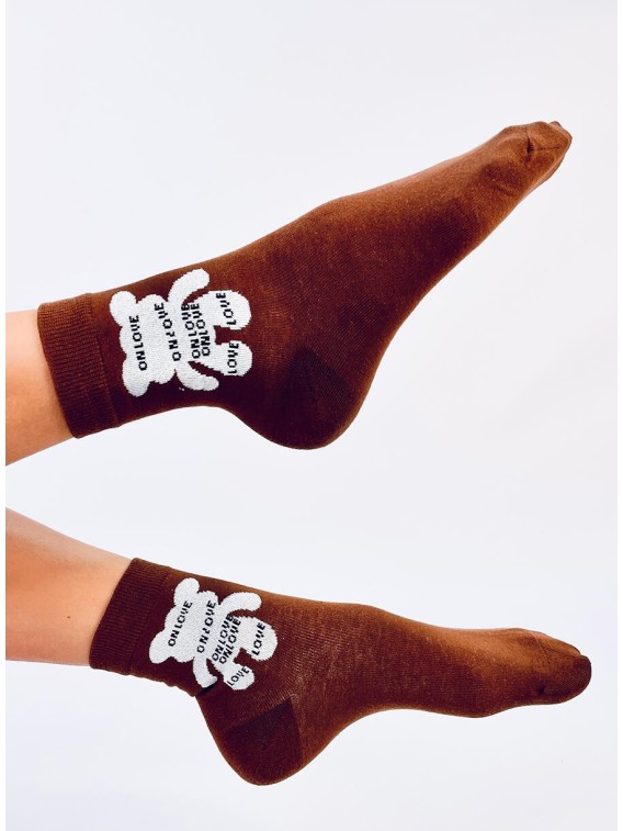 Moteriškos kojinės su meškiuku SHENTI BROWN - KB SK-DS77-1