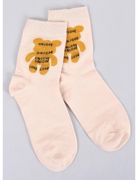 Moteriškos kojinės su meškiuku SHENTI BEIGE - KB SK-DS77-1