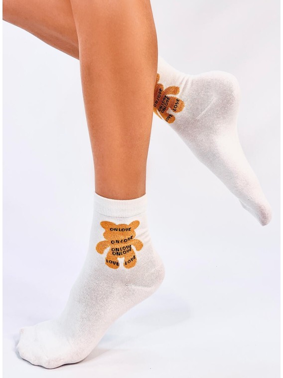Moteriškos kojinės su meškiuku SHETI WHITE - KB SK-DS77-1