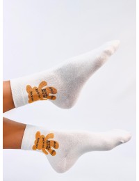 Moteriškos kojinės su meškiuku SHETI WHITE - KB SK-DS77-1