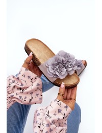 Romantiško stiliaus šlepetės su gėlėmis - CK290P GREY