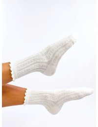 Moteriškos raštuotos kojinės su gražiu krašteliu WHITT ECRU-1 - KB SK-M-1605